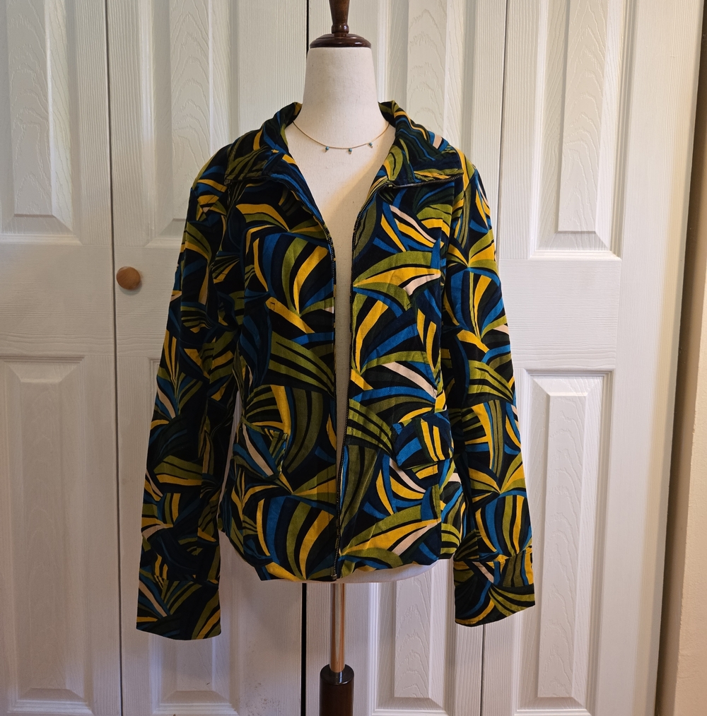 Acorn Multicolor Zip-Front Bomber Jacket in Blue & Green